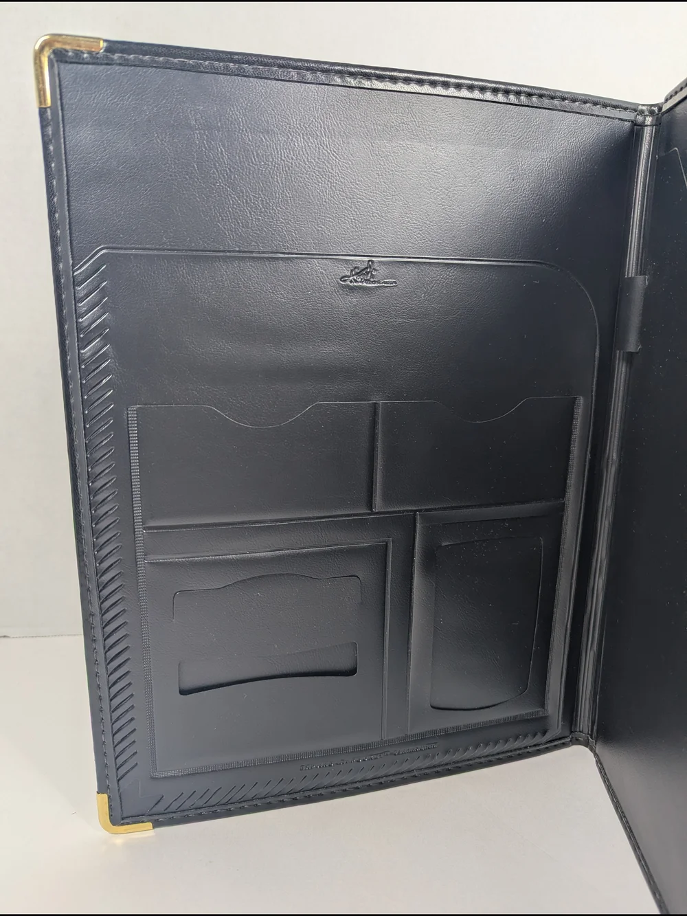 VTG Hazel Portfolio Padfolio Black Leather Notepad Gold Corners Made in USA